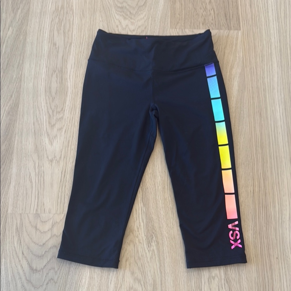 Victoria Secret Black Yoga leggings with Rainbow Side Stripe.VSX sport